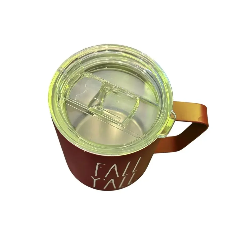 Rae Dunn Stainless Steel Travel Mug Coffee Cup Handle Lid Rust Red 